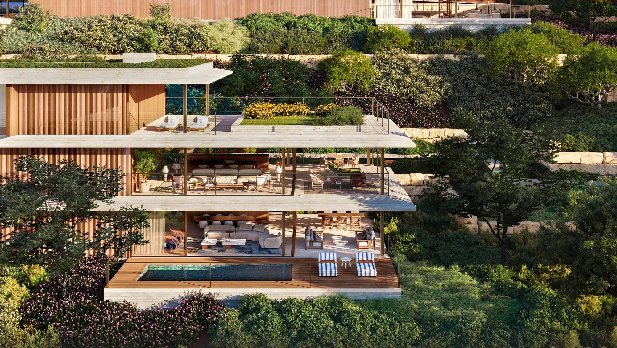 Terraced sky-villa with cascading gardens
